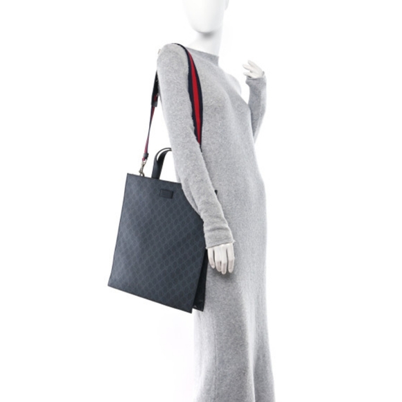 Soft GG Supreme Monogram Appia Calfskin Web Vertical Tote Black - Picture 3 of 9